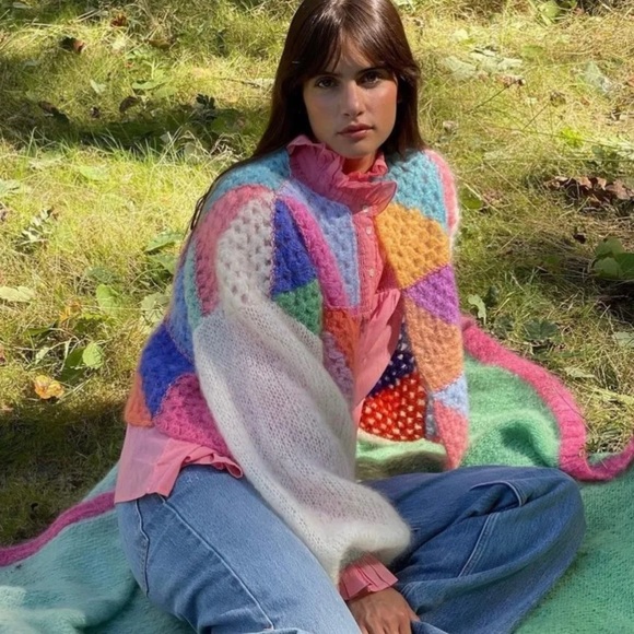 Trendy New ⭐️Color-block Crochet Sweater Cardigan - Picture 9 of 12